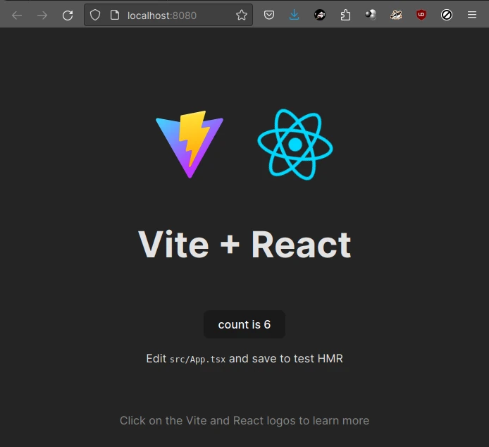The new React project running