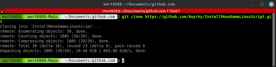 result of calling git clone command